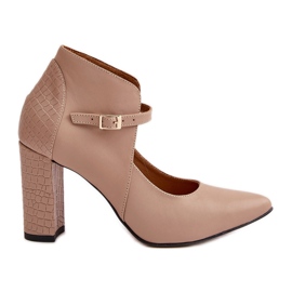 Décolleté in pelle con punta appuntita su tacco alto Beige Laura Messi 2832