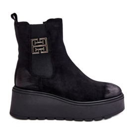 Stivaletti Chelsea Coibentati Da Donna Con Zeppa E Plateau Realizzati In Eco Pelle Scamosciata Nero Vinceza 58339
