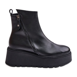 Stivali da donna isolanti con zeppa e plateau, pelle naturale, nero Vinceza 58340