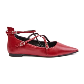 Ballerine da donna con punta e cinturini intrecciati, Bordeaux Violra rosso