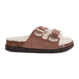 Ciabatte Infradito Da Donna Con Fibbie E Pelliccia Beige Ezilena