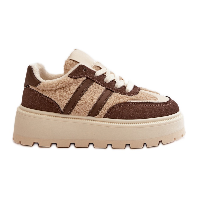 Sneakers da donna con plateau isolate e pelle di pecora, Daivlene marrone