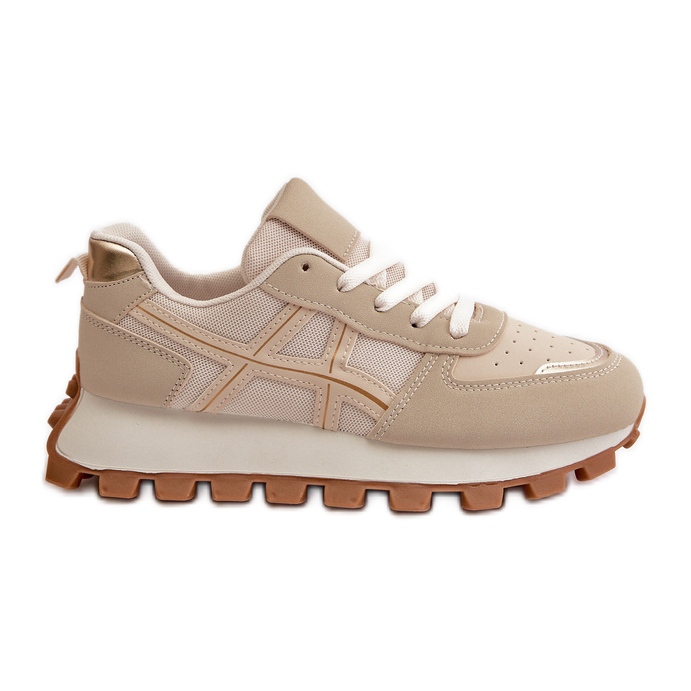 Sneakers Stringate da Donna, Scarpe Sportive con Plateau, Mialunae Beige