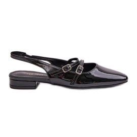 Ballerine In Vernice Con Cinturini Su Tacco Basso, Bialettia Nera nero