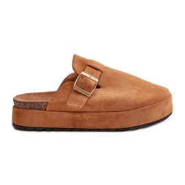 Zoccoli con plateau da donna con fibbia dorata Camel Terilaina marrone