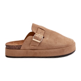 Infradito Clog da donna con plateau e fibbia dorata, Terilaina beige scuro