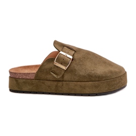 Infradito Clog da donna con plateau e fibbia dorata, Terilaina verde scuro