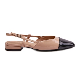 Ballerine in vernice beige con tacco aperto, Kairael beige