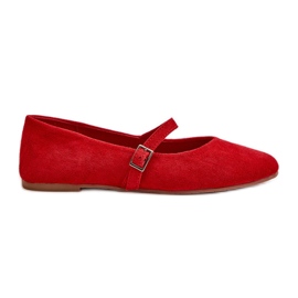Ballerine piatte rosse in eco suede con cinturino Tirilina rosso