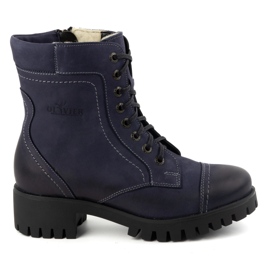 Olivier Stivali in pelle da donna, stivali invernali isolanti, 272BB, blu navy
