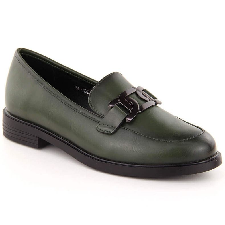 Scarpe da lord da donna con decorazione, verde Potocki 12425