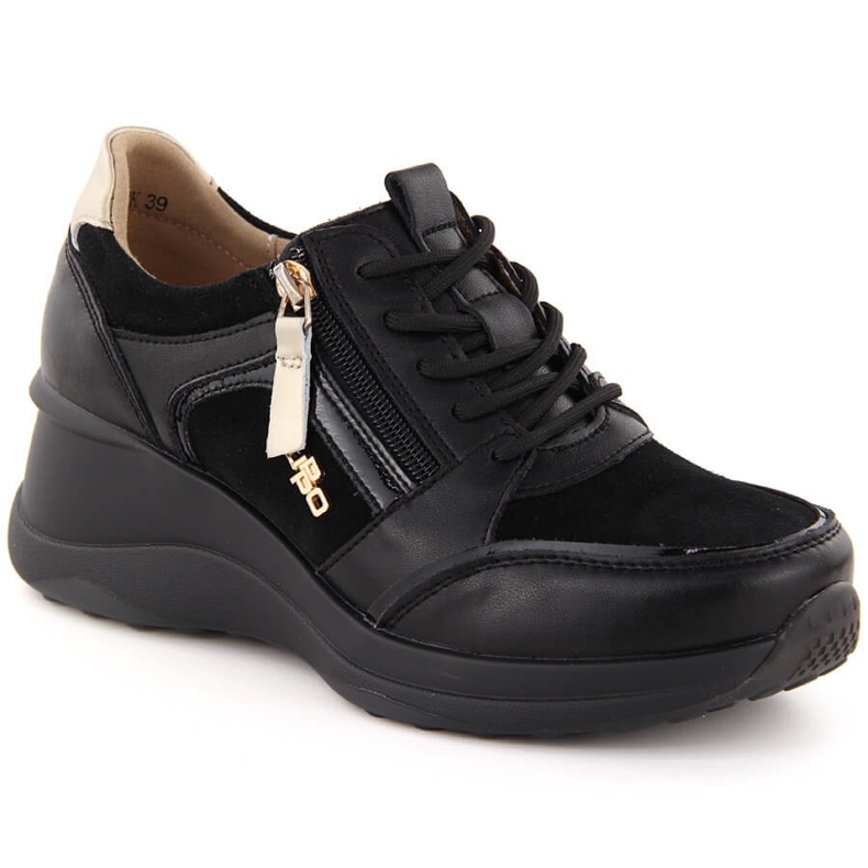 Scarpe con zeppa da donna in pelle nera Filippo DP6434 nero