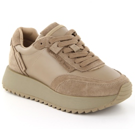 Scarpe sportive da donna in pelle, beige, Artiker 55C0022