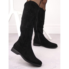 Stivali traforati in pelle scamosciata da donna, nero S.Barski HY66-150