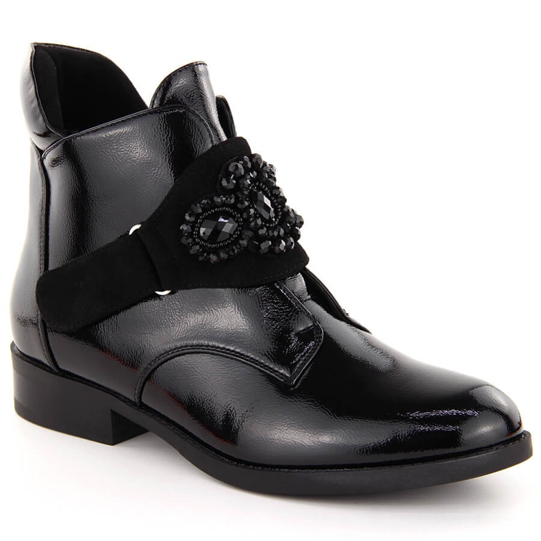 Stivaletti da donna in vernice con pietre decorative, nero S.Barski HY42-021