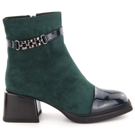 Stivaletti da donna con tacco decorativo, verde D&amp;A S.Barski Premium Collection MR880-018