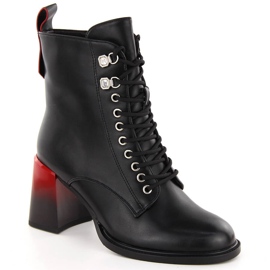 Stivaletti da donna con tacco decorativo nero D&amp;A S.Barski Collezione Premium MR880-132