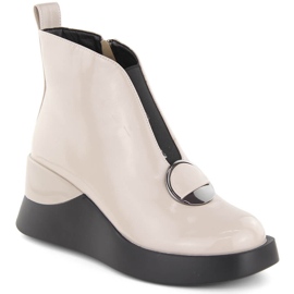 Stivali con zeppa da donna in vernice D&amp;A S.Barski Collezione Premium MR880-136 beige