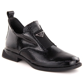 Stivaletti da donna in vernice con decorazione coccodrillo, nero Filippo DBT6425