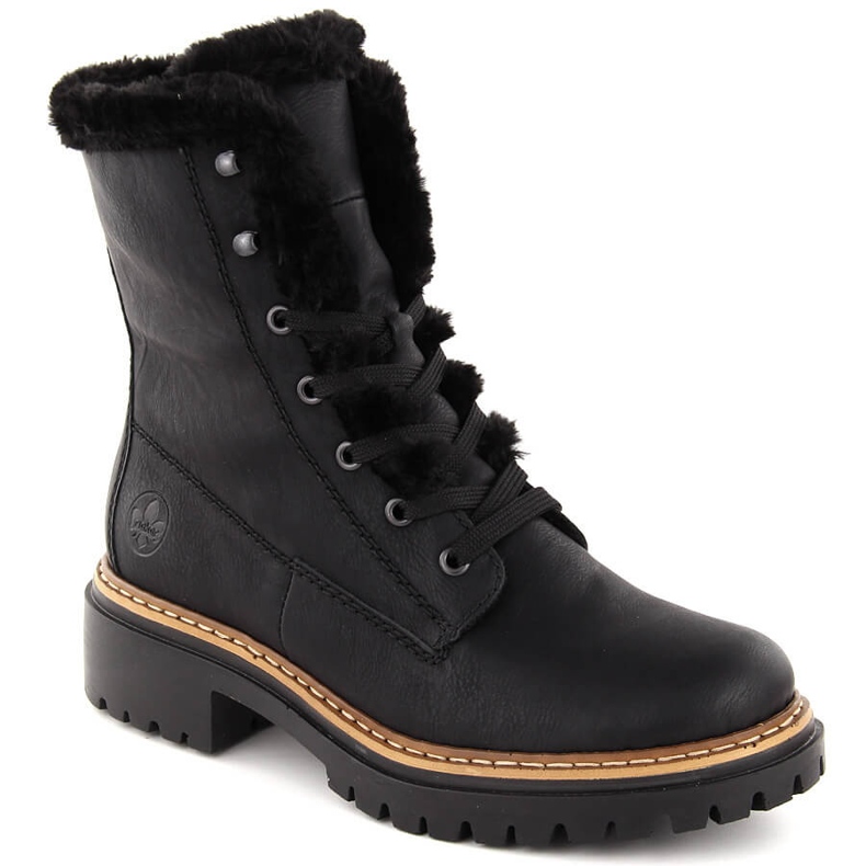 Borse termiche da donna con pelliccia, nere Rieker 72625-00 nero