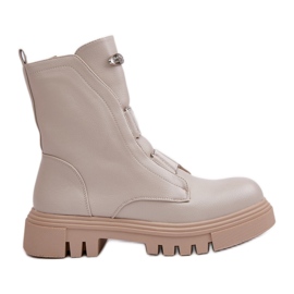 Stivali da lavoro isolati da donna con cerniera, ecopelle, Mailyra beige chiaro