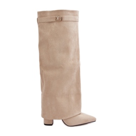 Stivali Da Donna In Eco Pelle Scamosciata Con Tomaia Risvoltata Su Tacco Alto Bralise Beige