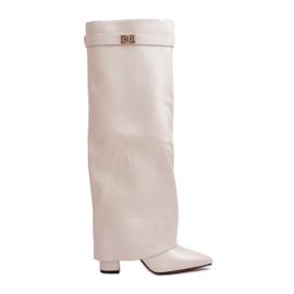 Stivali da Donna in Eco Pelle con Tomaia Risvoltata su Tacco Alto Avamora Beige Chiaro
