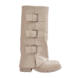 Stivali isolanti con tomaia risvoltata e fibbie, Cialetta beige chiaro