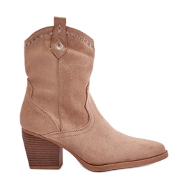 Stivali da cowboy con tacco alto realizzati in eco-camoscio, Narinae beige