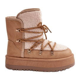 Stivali da neve da donna con plateau e allacciatura, Riaviana beige chiaro marrone