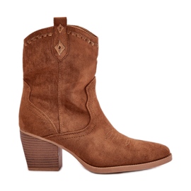 Stivali da cowboy con tacco alto realizzati in eco-camoscio Camel Narinae marrone