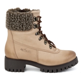 Olivier Stivali in pelle da donna, stivali invernali isolanti, 330BB, beige