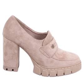 Mocassini Lains Khaki con tacco alto e plateau beige