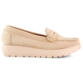 Comodi mocassini da donna beige con suola spessa e sottopiede in pelle