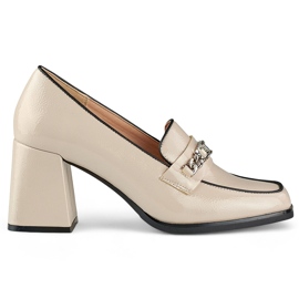 Scarpe eleganti in vernice beige con tacco alto