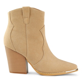 Stivali da cowboy classici beige da donna in pelle scamosciata con tacco alto