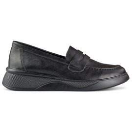 Scarpe da donna classiche nere in pelle su una comoda piattaforma nero