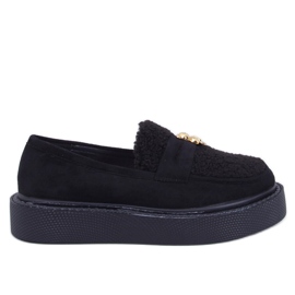 Mocassini Anisha neri con plateau e shearling nero