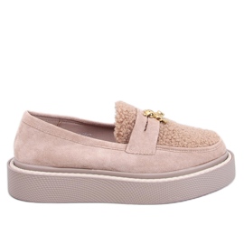 Mocassini Anisha Khaki con plateau e shearling beige