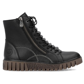 Stivaletti da donna in pelle nera sulla piattaforma Rieker Y3410-00 nero