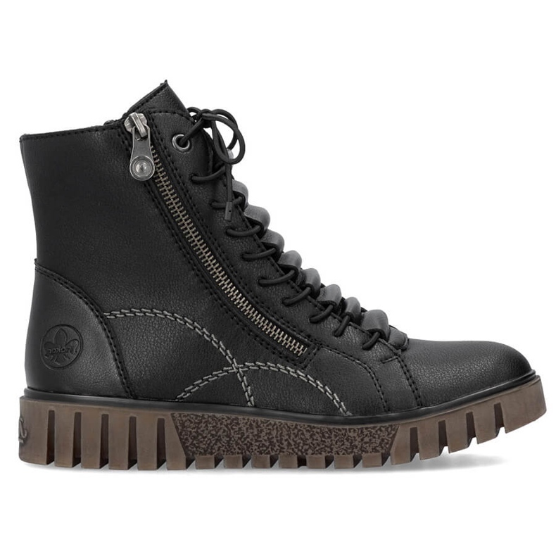 Stivaletti da donna in pelle nera sulla piattaforma Rieker Y3410-00 nero