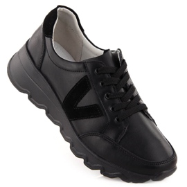 Sneakers con zeppa da donna in pelle nera Vinceza 7918 nero