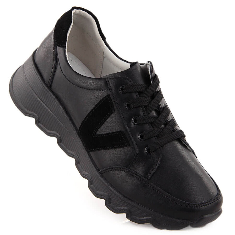Sneakers con zeppa da donna in pelle nera Vinceza 7918 nero