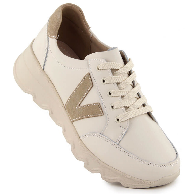 Sneakers con zeppa in pelle beige da donna Vinceza 7918