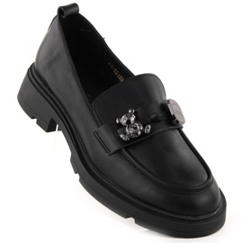 Mocassini da donna in pelle con decorazione, nero Vinceza 62183