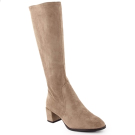 Stivali da donna con tacco in camoscio, beige Sergio Leone KZ205