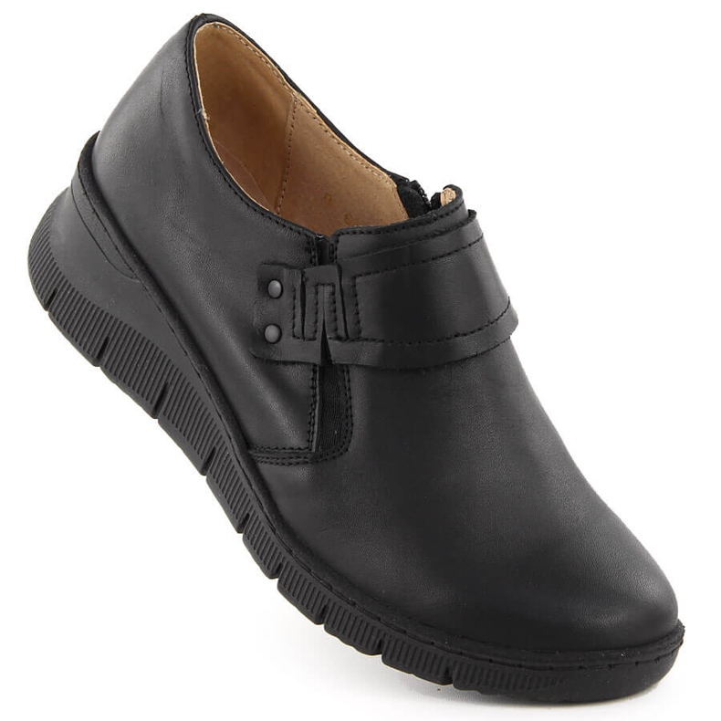 Comode scarpe con zeppa da donna in pelle nera Helios 640S nero
