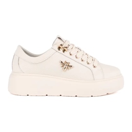 Sneaker con plateau in pelle beige bianco