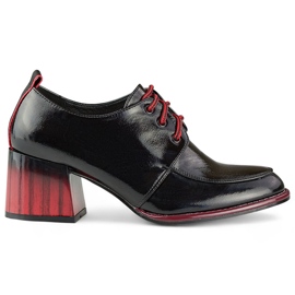 Stivaletti neri laccati su tacco rosso, scarpe eleganti da donna nero