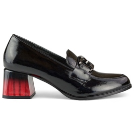 Scarpe da donna eleganti nere con tacco rosso, décolleté in vernice nero